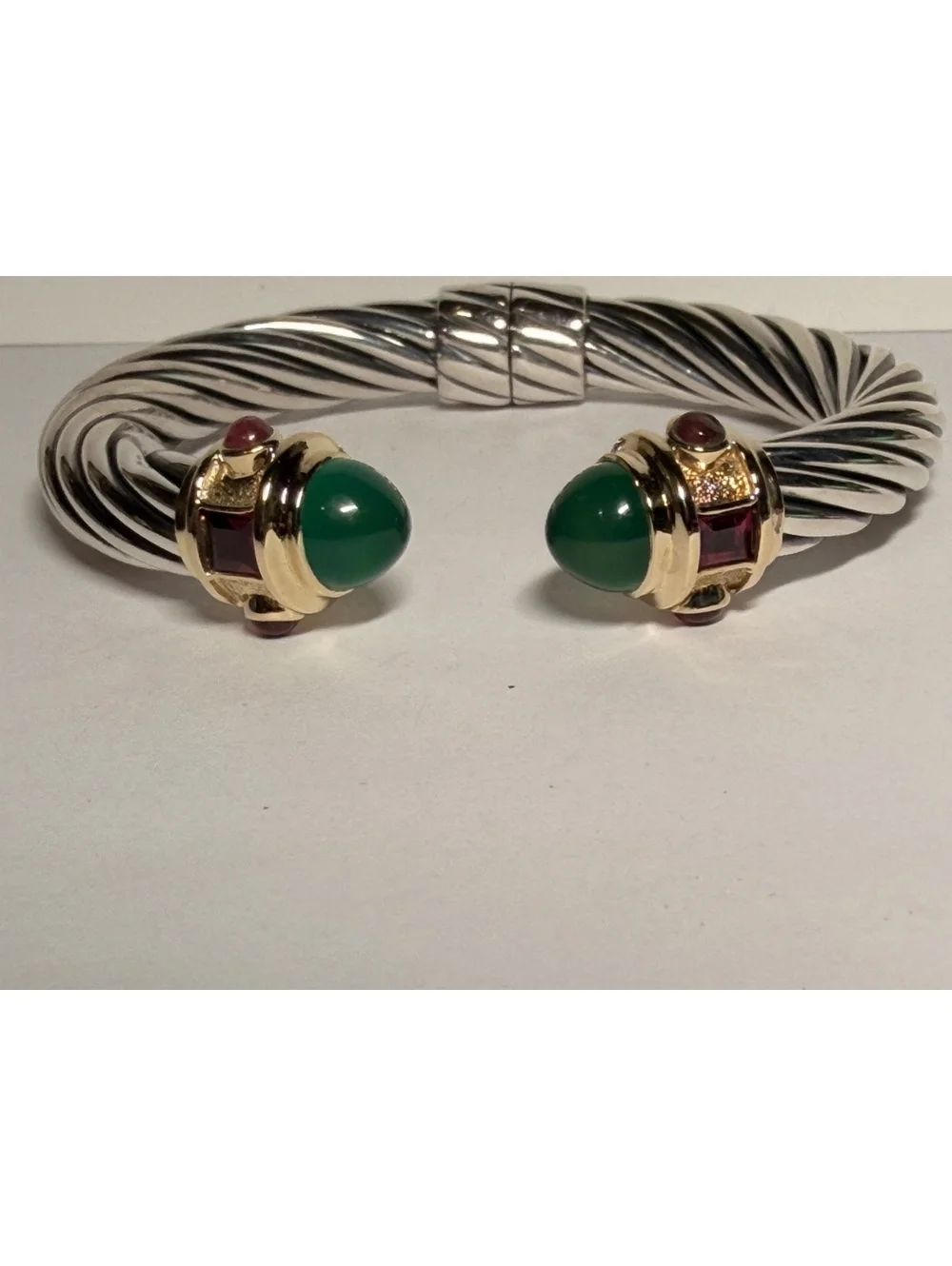 David Yurman 10mm Renaissance Bracelet with Green Onyx, 14k Gold and Silver